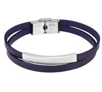 Akzent Bracelet en Cuir véritable avec élément en Acier Inoxydable Bleu/argenté