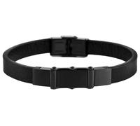 Akzent Bracelet en Cuir véritable avec élément en Acier Inoxydable Noir 22,5 cm