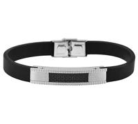 Akzent Bracelet en Cuir véritable avec élément en Acier Inoxydable Noir Argent