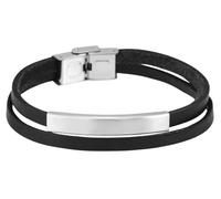 Akzent Bracelet en Cuir véritable avec élément en Acier Inoxydable Noir/argenté