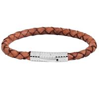 Akzent Bracelet en cuir véritable marron clair, tressé avec fermoir à clip en acier inoxydable, unisexe.