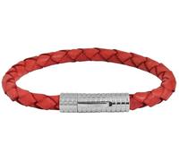 Akzent Bracelet en cuir véritable rouge tressé avec fermoir à clip en acier inoxydable, rouge pour homme et femme.