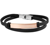 Akzent Bracelet enroulé en Cuir véritable en Acier Inoxydable Noir/Or Rose