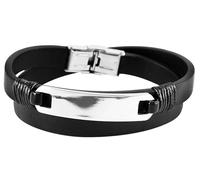 Akzent Bracelet enroulé en Cuir véritable Noir Argent