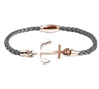 Akzent Bracelet tressé en Acier Inoxydable avec Ancre en Cuir véritable Gris Or Rose 18 cm