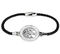 Akzent Bracelet tressé en Acier Inoxydable avec Arbre en Cuir véritable Noir/argenté 18 cm