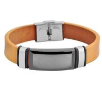 Akzent Bracelet tressé en Acier Inoxydable et Cuir Marron 20 cm