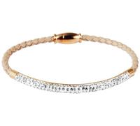 Akzent Bracelet tressé en Acier Inoxydable et Cuir véritable Beige Argenté