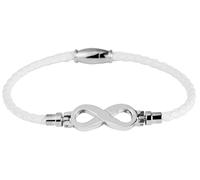 Akzent Bracelet tressé en Acier Inoxydable et Cuir véritable Blanc/argenté 18 cm