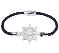 Akzent Bracelet tressé en Acier Inoxydable et Cuir véritable Bleu Argent 18 cm