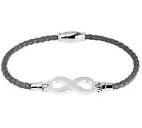 Akzent Bracelet tressé en Acier Inoxydable et Cuir véritable Gris/argenté 18 cm