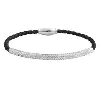 Akzent Bracelet tressé en Acier Inoxydable et Cuir véritable Noir Argent