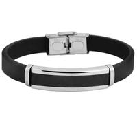 Akzent Bracelet tressé en Acier Inoxydable et Cuir véritable Noir Argenté 21 cm