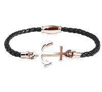 Akzent Bracelet tressé en Acier Inoxydable véritable avec Ancre Noir/Or Rose 18 cm