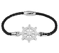 Akzent Bracelet tressé en Acier Inoxydable véritable et Cuir Nautique Noir/argenté 18 cm