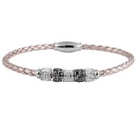 Akzent Bracelet tressé en Cuir véritable en Acier Inoxydable, argenté, Beige, Noir, Strass 17 cm