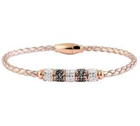 Akzent Bracelet tressé en Cuir véritable et Acier Inoxydable Argenté/Beige/Noir/Strass 17 cm