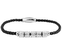 Akzent Bracelet tressé en Cuir véritable et Acier Inoxydable Argenté/Noir Strass 17 cm