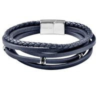 Akzent Bracelet unisexe en cuir bleu foncé - Longueur : 21 cm - Fermeture magnétique en acier inoxydable - 100 % étanche et doux pour la peau - Bracelet unisexe
