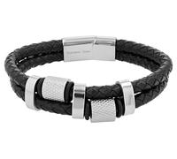 Akzent Bracelet unisexe en cuir noir - Longueur : 21,5 cm - Fermeture magnétique en acier inoxydable - 100 % étanche et doux pour la peau - Bracelet unisexe