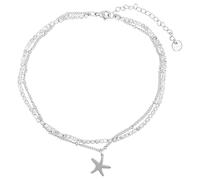 Akzent Chaîne de cheville pour femme en acier inoxydable - 2 rangées - 24 + 5 cm - Réglable - Bracelet de cheville avec pierres en simili et pendentif au choix - Arbre de vie ou étoile de mer