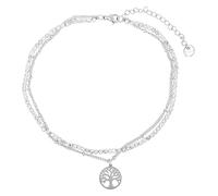 Akzent Chaîne de cheville pour femme en acier inoxydable - 2 rangées - 24 + 5 cm - Réglable - Bracelet de cheville avec pierres en simili et pendentif au choix - Arbre de vie ou étoile de mer