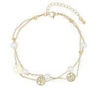 Akzent Chaîne de cheville pour femme en acier inoxydable - 2 rangées - Réglable - 21,5 + 5 cm - Avec perles artificielles et pendentifs arbre de vie - Plaqué ionique