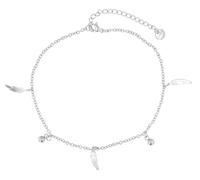 Akzent Chaîne de cheville pour femme en acier inoxydable 24 + 5 cm réglable - Bracelet de cheville « Nyrobi » avec pendentif plume et boule, argenté ou doré