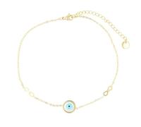 Akzent Chaîne de cheville pour femme en acier inoxydable 24+5 cm réglable - Bracelet de cheville « Wenna » avec œil nazar et pendentifs infini - Argent ou or - Nacre