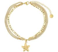 Akzent Chaîne de cheville pour femme en acier inoxydable 3 rangées réglable 21 + 5 cm - Bracelet de cheville avec pendentif étoile de mer - Motif gourmette - Style marin