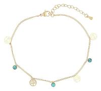 Akzent Chaîne de cheville pour femme en acier inoxydable plaqué ionique, 21,5 + 5 cm, réglable, bracelet de cheville avec éléments turquoise et pendentifs arbre de vie