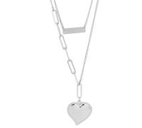 Akzent Collier avec pendentif en forme de cœur pour femme en acier inoxydable - Chaîne d'ancre 43 + 5 cm - Chaîne gourmette - Fermoir mousqueton - Cadeau pour hommes, femmes - 100 % étanche et doux