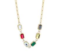 Akzent Collier avec pierres de zircone colorées pour femme en acier inoxydable - Chaîne d'ancre 44 + 5 cm - Chaîne gourmette - Fermoir mousqueton - Cadeau pour hommes, femmes - 100 % étanche et doux