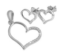 Akzent Parure de bijoux en argent 925/rhodié, avec pendentif et boucles d'oreilles, en forme de cœur, 2,3 g