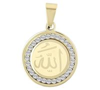 Akzent Pendentif en acier inoxydable unisexe - Pendentif avec inscription Allah - 2 cm de large - Fermeture à œillets - Breloques sans collier - Cadeau pour homme et femme - 100 % étanche et doux pour