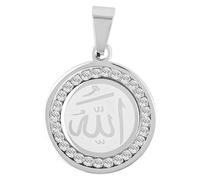 Akzent Pendentif en acier inoxydable unisexe - Pendentif avec inscription Allah - 2 cm de large - Fermeture à œillets - Breloques sans collier - Cadeau pour homme et femme - 100 % étanche et doux pour