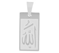 Akzent Pendentif unisexe en acier inoxydable - Pendentif avec inscription Allah - 2,6 cm de large - Fermeture à œillets - Breloques sans collier - Cadeau pour homme et femme - 100 % étanche et doux