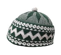 AL ITTIHAF Casquette Zigzag HAJI pour homme - Kufi toutes saisons prière musulmane Topi Bonnet Couronne avec boule blanche - Extensible Taille unique, Vert, Taille unique