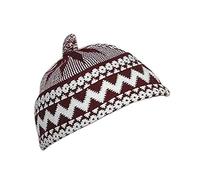 AL ITTIHAF Casquette Zigzag HAJI pour homme - Kufi toutes saisons prière musulmane Topi Bonnet Couronne avec boule blanche - Extensible Taille unique, Rouge, Taille unique