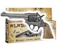 Alabama Pistolet jouet Western, style Revolver, 8 coups, finition argent antique avec poignée marron