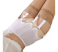 Alacki Ceinture porte-jarretelles vintage uni pour femme avec 6 sangles et clip métallique pour bas mi-cuisses (Taille S~2XL), blanc, Medium