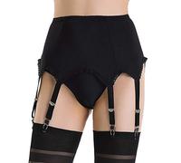 Alacki Ceinture porte-jarretelles vintage uni pour femme avec 6 sangles et clip métallique pour bas mi-cuisses (Taille S~2XL), noir, X-Large