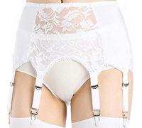 Alacki Porte-jarretelles rétro à panneau de dentelle florale ajouré style court 6 bretelles suspendues, blanc, XX-Large