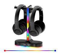 ALACOO Support Casque Double avec 9 Modes D'Éclairage, Repose Casque Gaming RGB, Support Casque Bureau avec Base Antidérapante, 2 Ports USB et Prise Audio 3,5mm, pour Accessoire pour Gamer PC