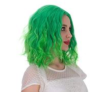 Alacos Fashion Perruque courte bouclée résistante à la chaleur pour usage quotidien, carnaval, fête, bal masqué, cosplay + bonnet de perruque (vert vif)