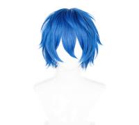 Alacos Perruque courte pour cosplay - Bleu - Pour garçon et fille - Résistante à la chaleur - Style rétro doux - Cheveux raides - Avec bonnet