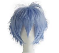 Alacos Perruque courte tendance à picots pour cosplay, Halloween, Noël, carnaval, déguisement, jeu de rôle, fête, cadeau + bonnet, bleu clair, taille unique