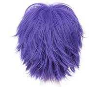 Alacos Perruque courte tendance à picots pour cosplay, Halloween, Noël, carnaval, déguisement, jeu de rôle, fête, cadeau + bonnet (teinte bleue violet)
