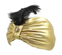 Aladdiin Turban - Chapeau turban de sultan en tissu satiné | Casquette dorée du roi sultan indien, fête à thème aladdiin, accessoire de costume arabe avec pierre à plumes pour adultes, adolescents