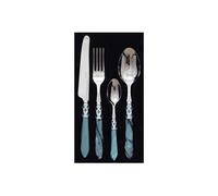 BUGATTI, Aladdin, Ensemble de 24 couverts en acier inoxydable 18/10, anneau chromé et manche VERT effet nacré. Set de couverts 6 personnes: 6 cuillères, 6 fourchettes, 6 couteaux et 6 cuillères à café